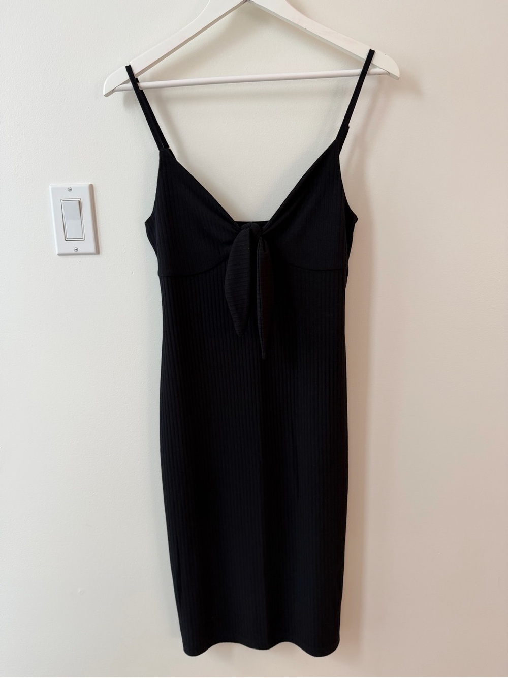MINKPINK Black Ribbed Tie-Front Midi Slip Dress